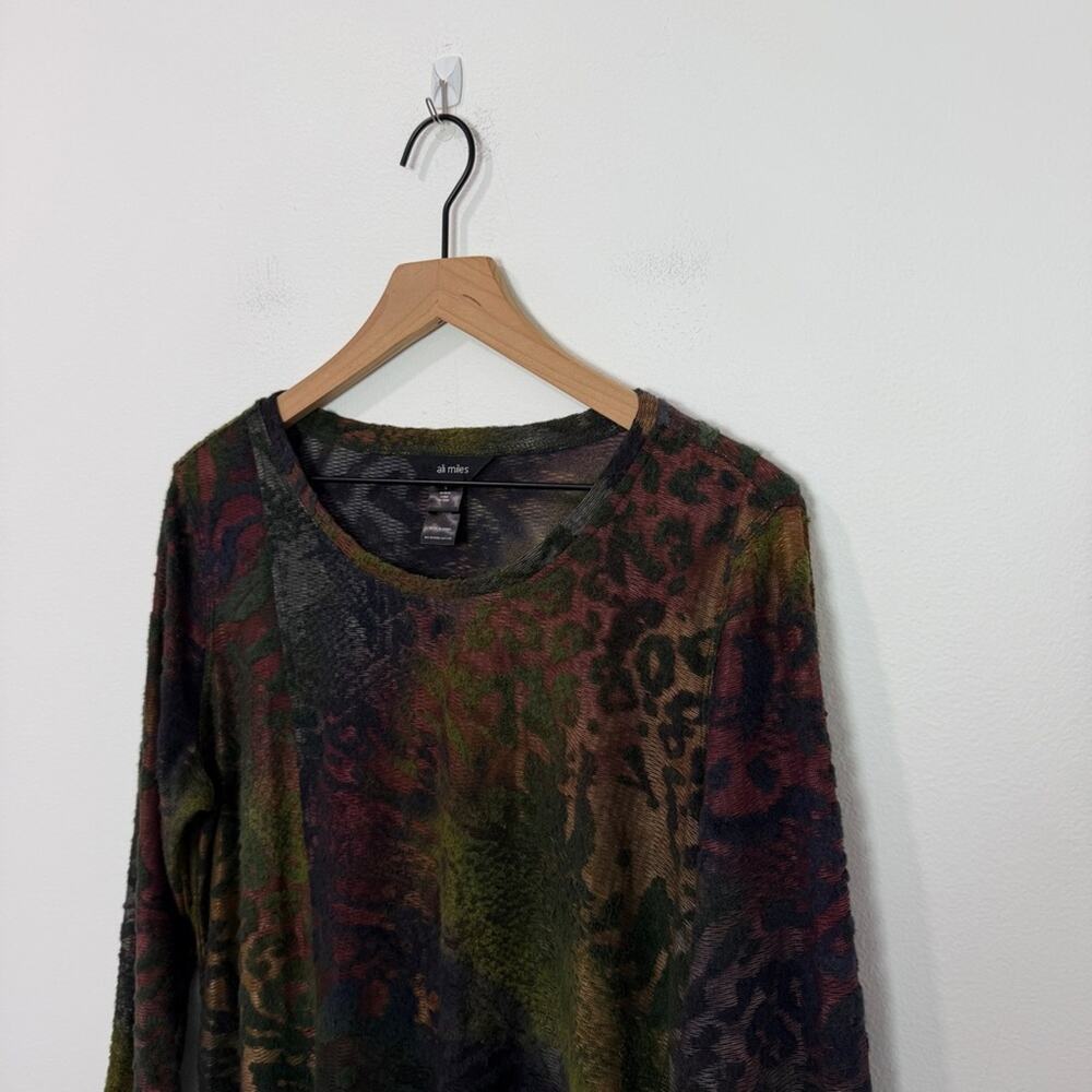 Ali Miles Pullover Blouse Burn Out Animal Print Multicolor Texture size Large - Picture 3 of 6